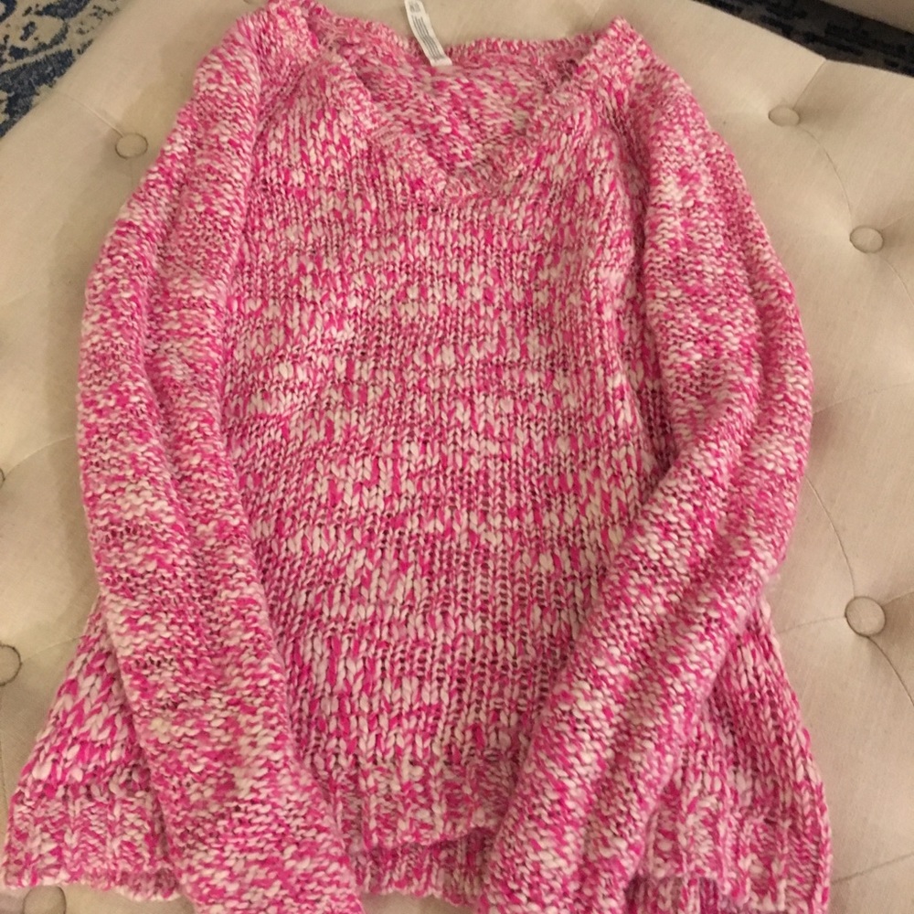 Pink and white v-neck sweater